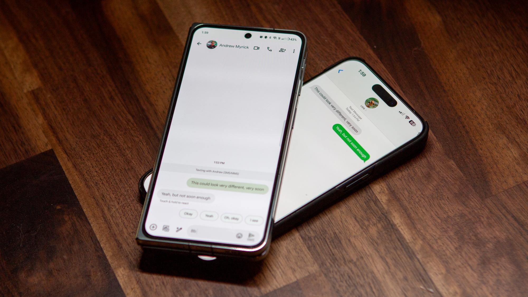 Google Messages on an Android phone and iMessage on an iPhone