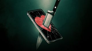 A knife is driven through a mobile phone with a heart on it for Netflix documentary Lover, Stalker, Killer