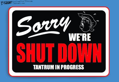 Political cartoon U.S. Trump government shutdown tantrum