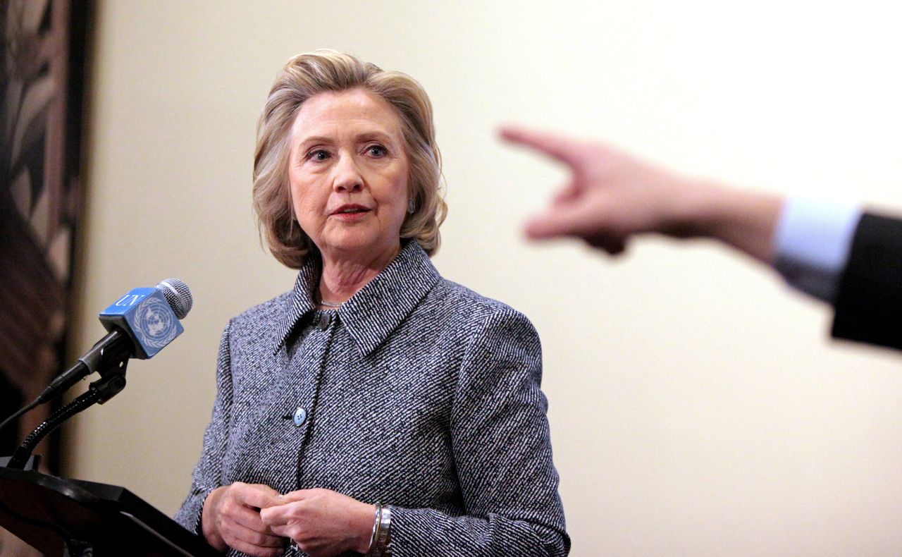 Clinton at her press conference. 