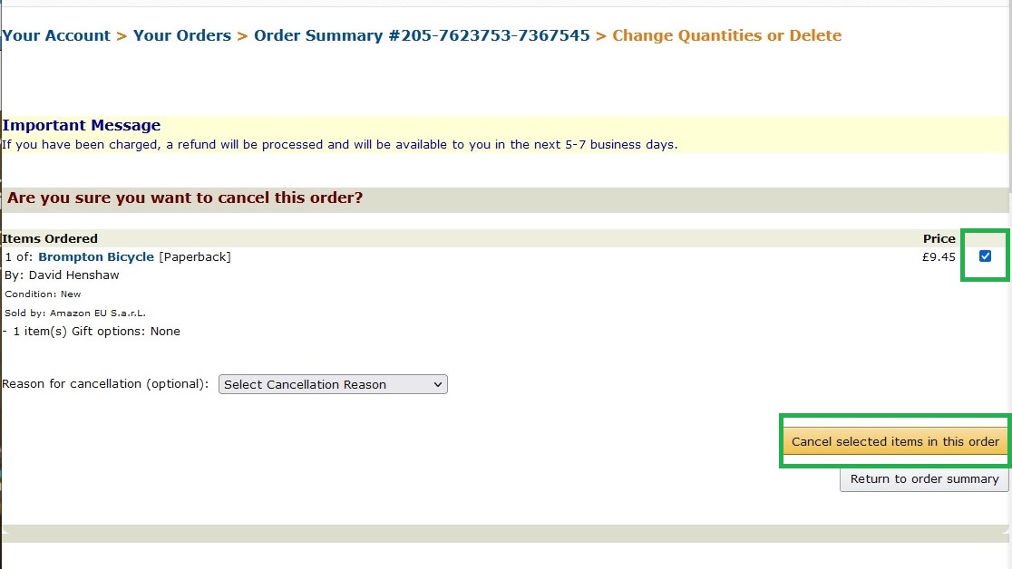 How to cancel an Amazon order on PC step 3: Make sure the items to cancel are checked, then click Cancel selected items in this order
