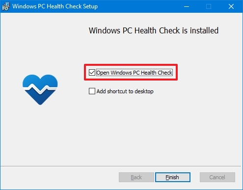 Finish PC Health Check app install