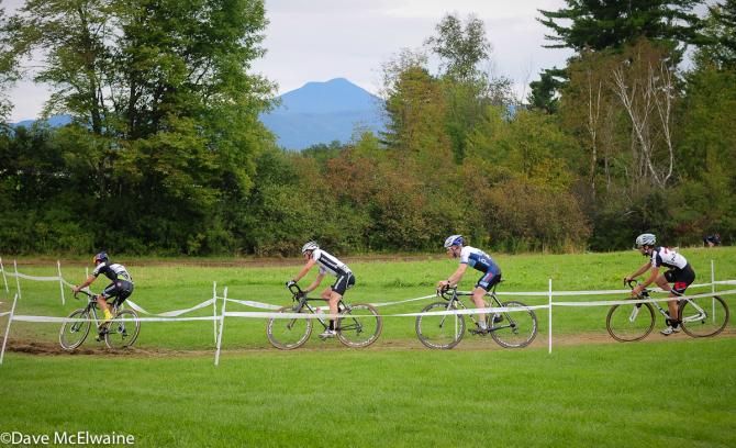 Tim Johnson, Raphael Gagne, Stephen Hyde, and Justin Lindine descending the course