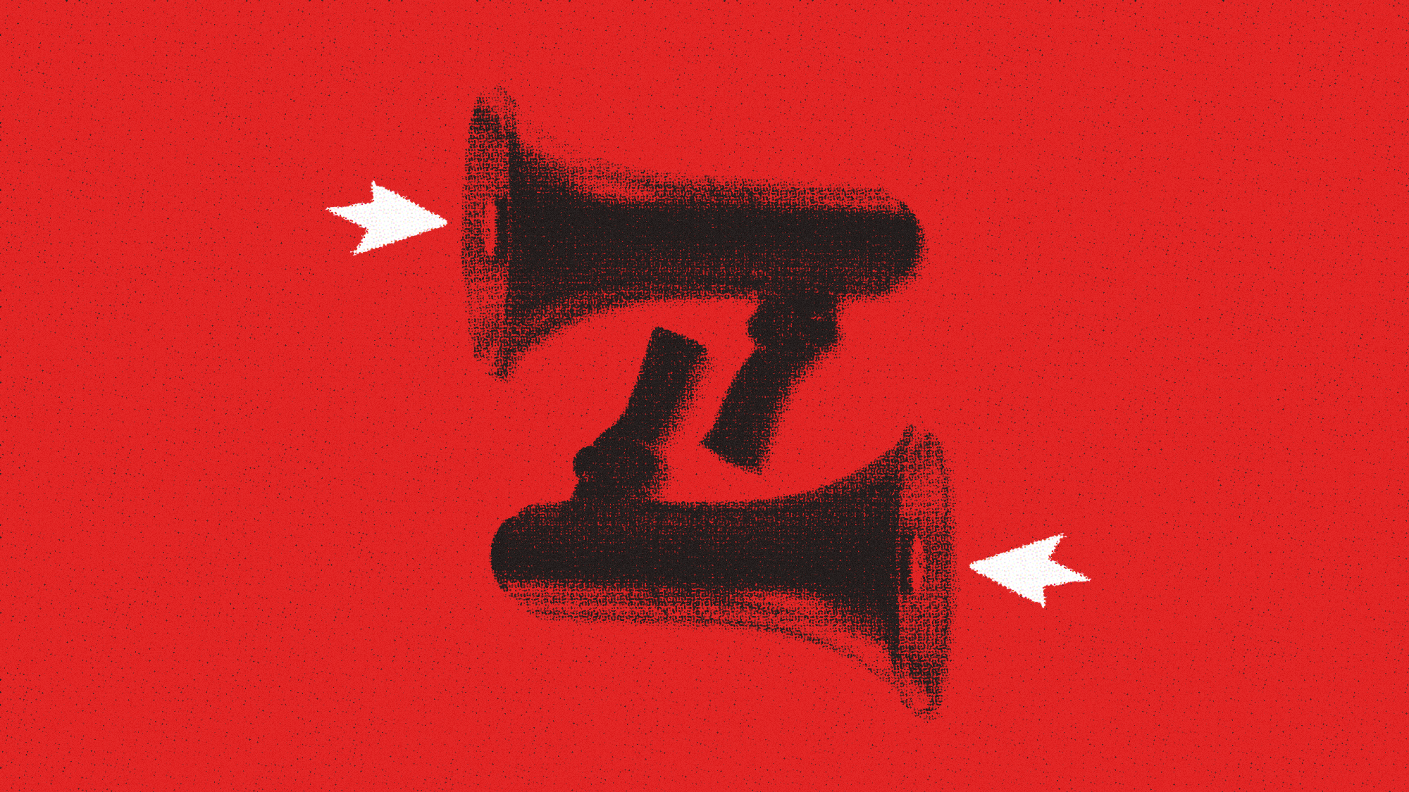 Illustration of two megaphones arranged like a letter Z