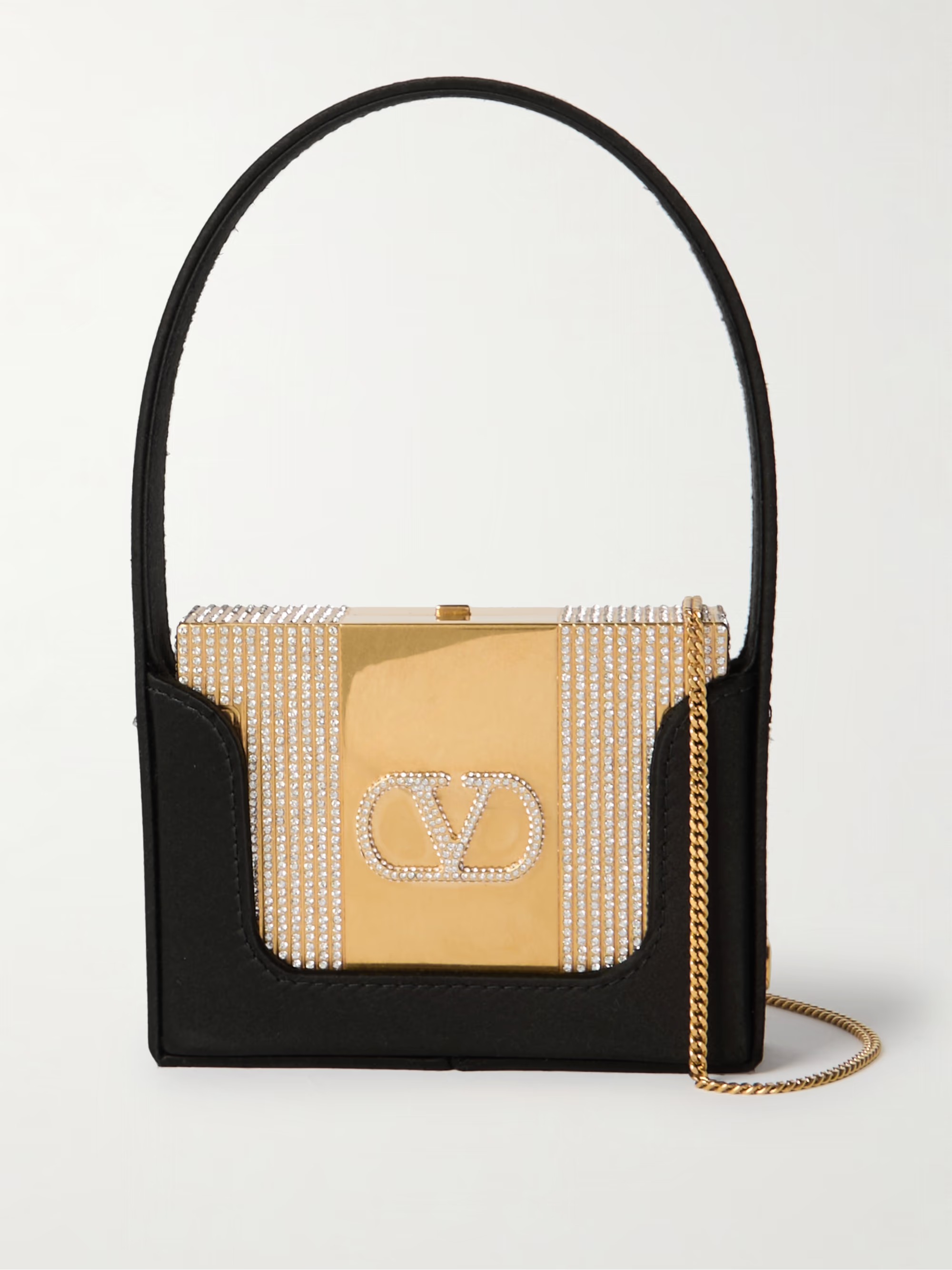 VALENTINO GARAVANI, Minaudiere mini embellished satin-trimmed gold-tone bag