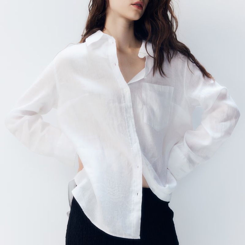 H&M linen shirt on model 