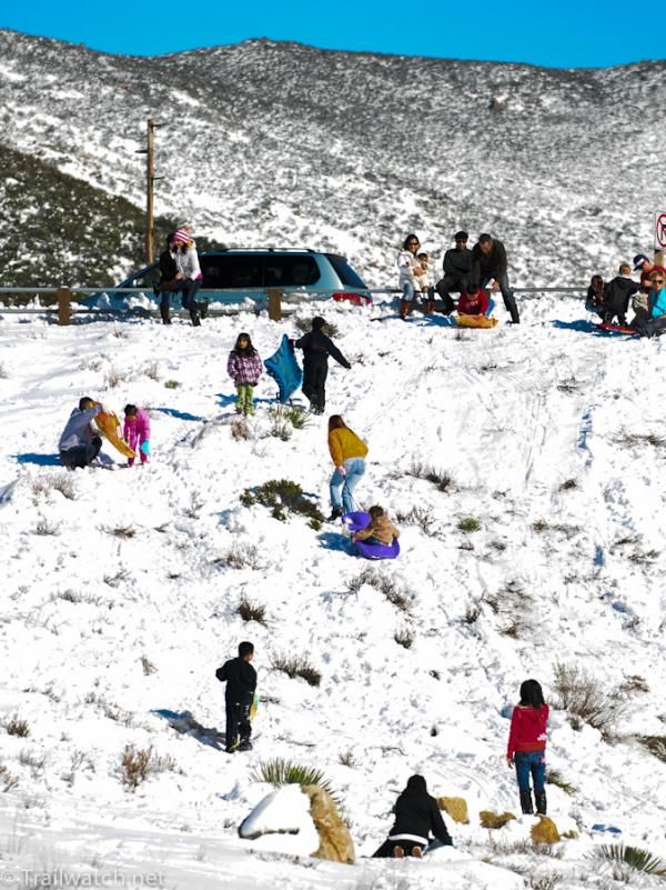 Hundreds of cars pulled off into rest stops along US Route 8 to allow children to play in the seldom seen snow.