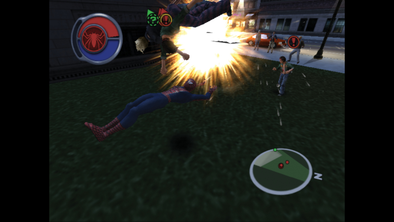 Spider-Man jump kicks enemies into the air, from Retro Gamer's Making of Spider-Man 2: The Game