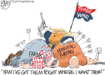 Political Cartoon U.S. Trump Trade War Farms Manufacturing