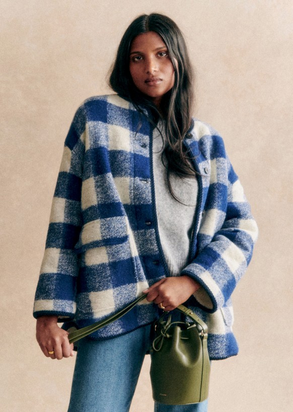 Farel Jacket - Ecru Blue Check - Wool - S&amp;eacute;zane