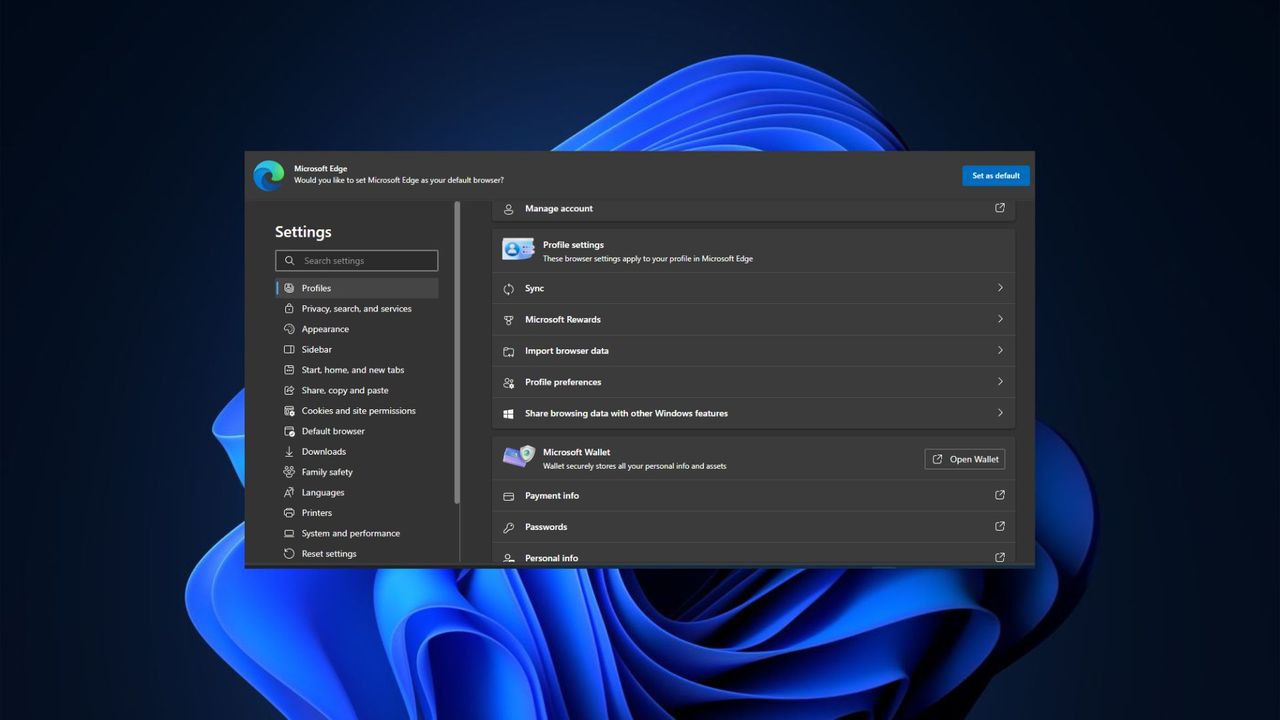 Microsoft Edge Settings Page