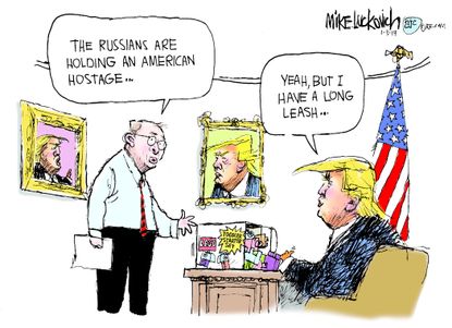Political cartoon U.S. Trump Russia Paul Whelan