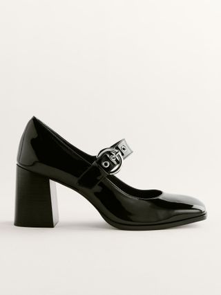 Naima Mary Jane Heels in black with silver buckle