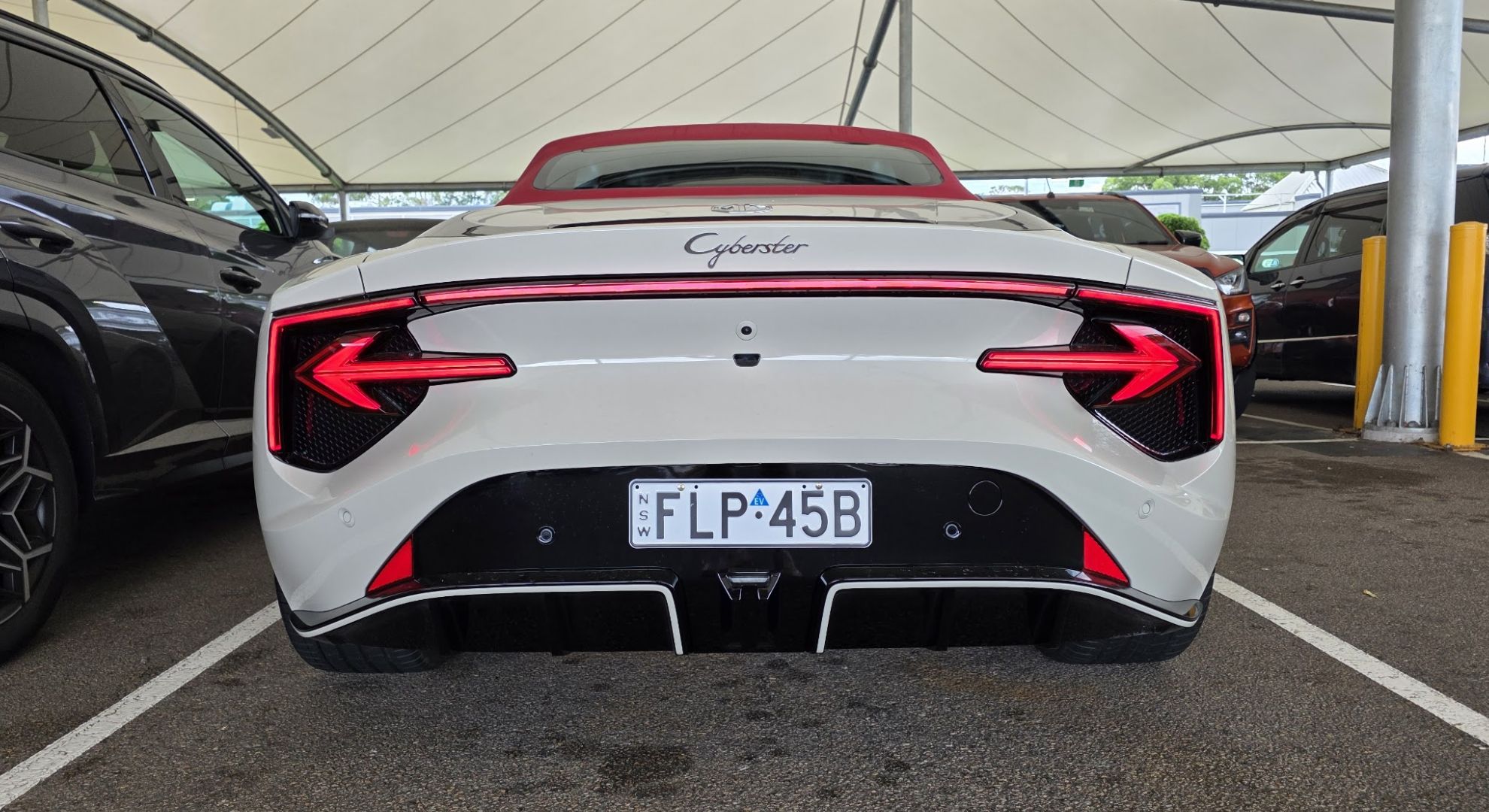 The back of the MG Cyberster electric sports car