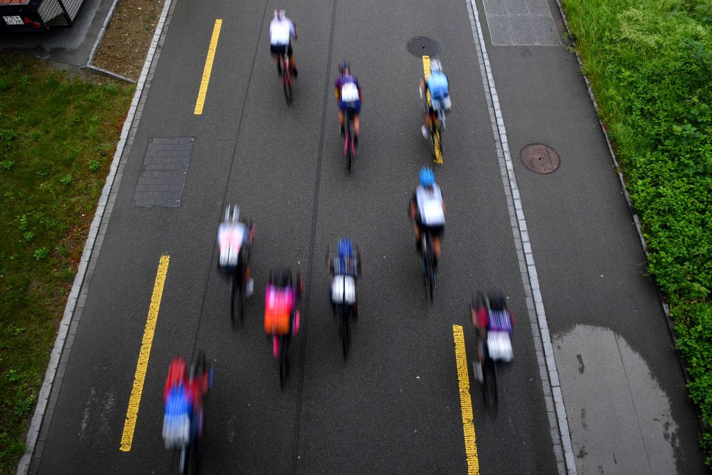 FRAUENFELD SWITZERLAND JUNE 06 The peloton during the 1st Tour de Suisse Women 2021 Stage 2 a 98km stage from Frauenfeld to Frauenfeld Detail view Landscape tourdesuisse tds tdswomen on June 06 2021 in Frauenfeld Switzerland Photo by Tim de WaeleGetty Images