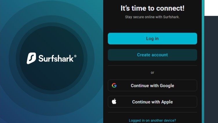 Surfshark login screen