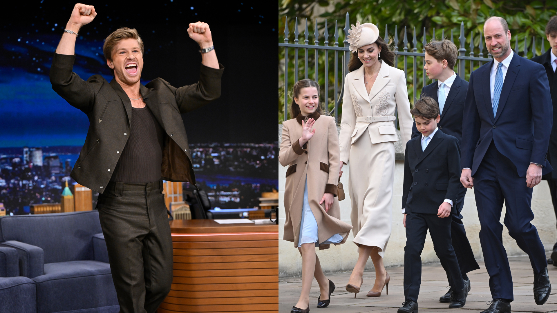 Robert Irwin cheering; The Wales family on Easter Sunday