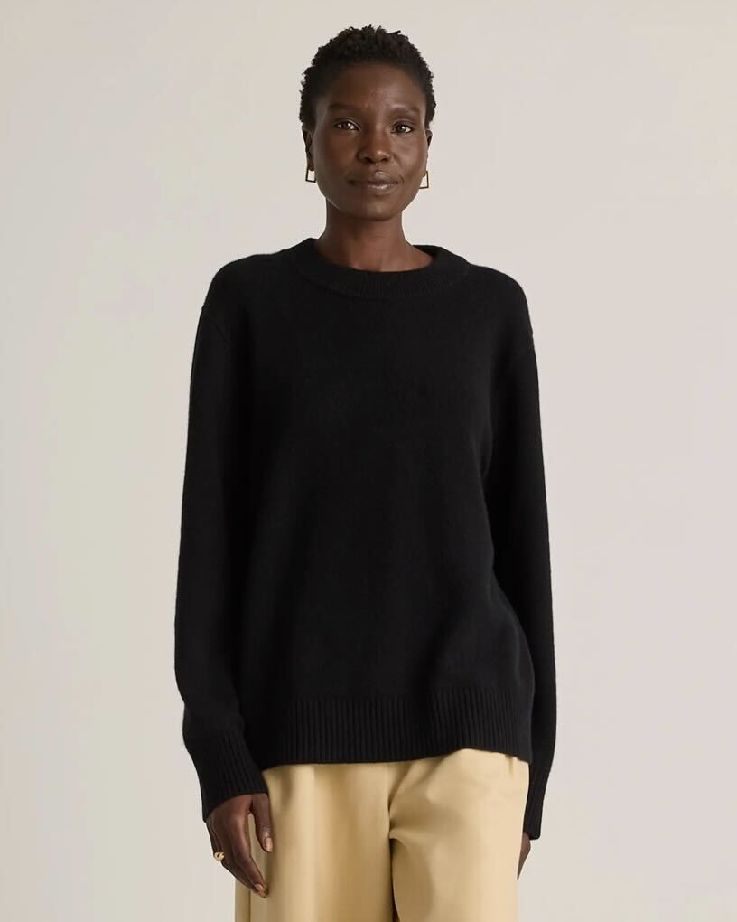 Mongolian Cashmere Oversized Crewneck Sweater in Black