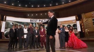 The cast and crew of Everything Everywhere All At Once winning Best Picture at the 95th annual Oscars