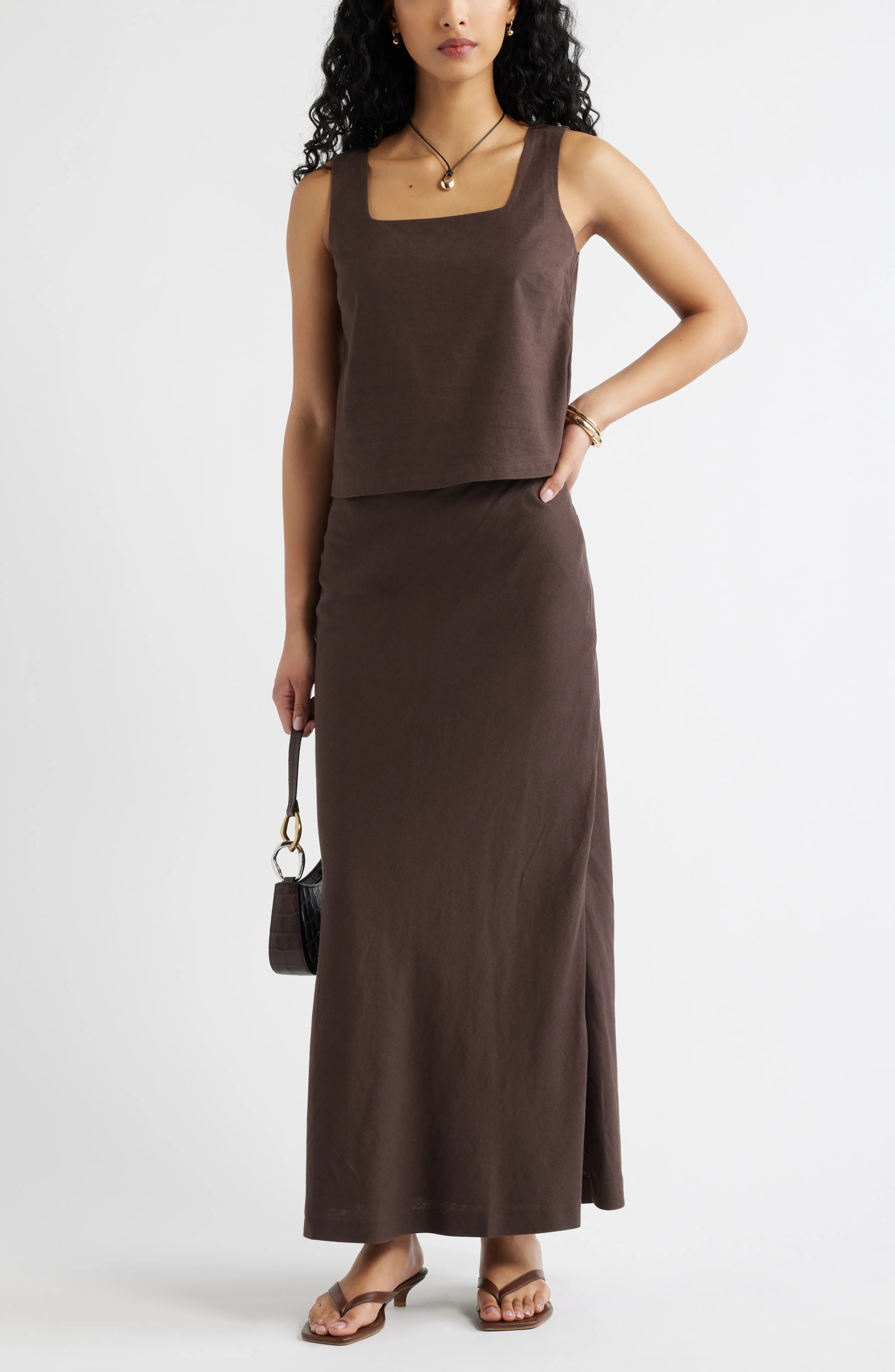 Open Edit, Square Neck Sleeveless Linen Blend Top