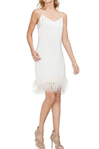 Vince Camuto Feather Hem Satin Slip Dress