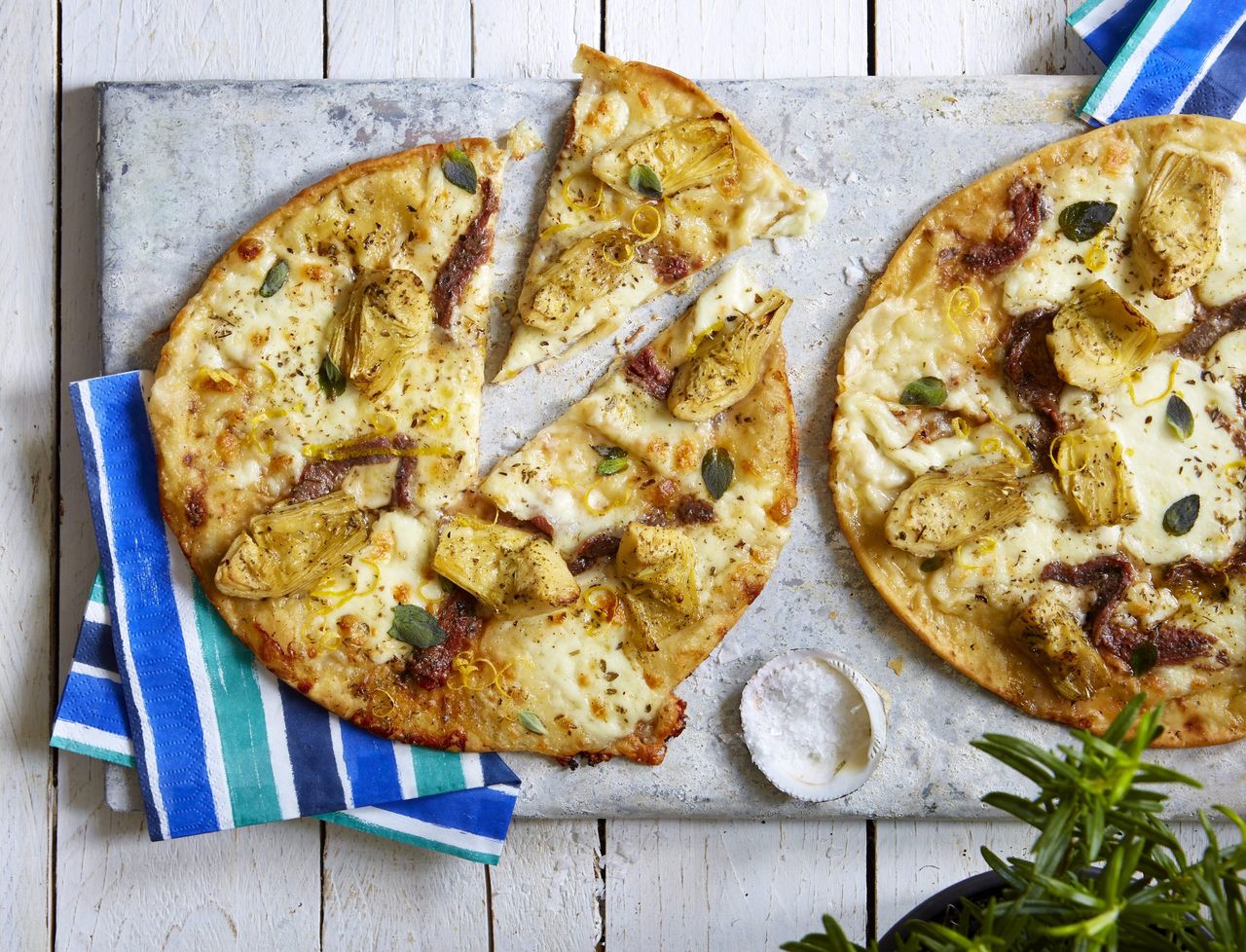 artichoke and anchovy flatbread