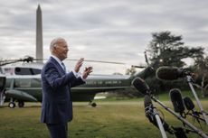 President Joe Biden speaks to members of the media on the South Lawn of the White House