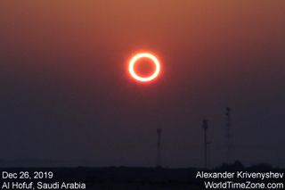 Photographer Alexander Krivenyshev of WorldTimeZone.com captured the "ring of fire" annular solar eclipse of Dec. 26, 2019 fromAl Hofuf in Saudi Arabia.