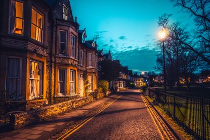 Night scene of houses in Cambridge