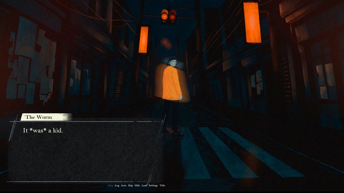 Hand-drawn game art in orange and teal colours for the upcoming video game I Shall Name the Dead