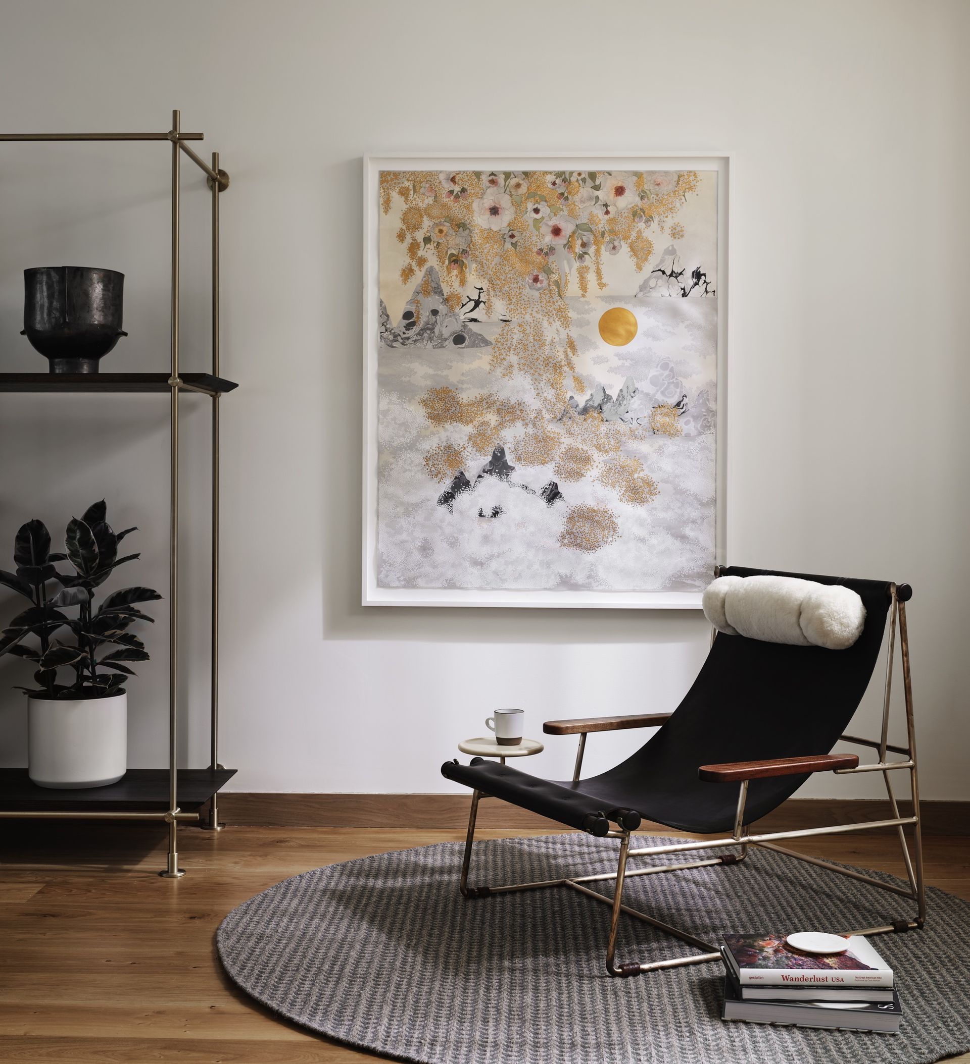 small living room with oversized art by Kristen Pena Interiors