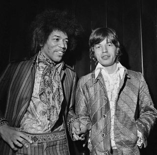 Jimi Hendrix and Mick Jagger at Top Of The Pops, BBC Lime Grove Studios, London, May 4, 1967.