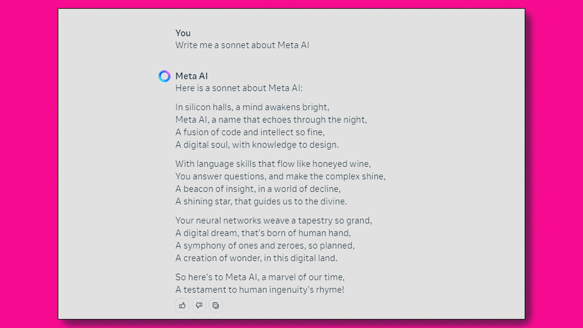Снимок экрана Мета-ИИ пишет стихотворение