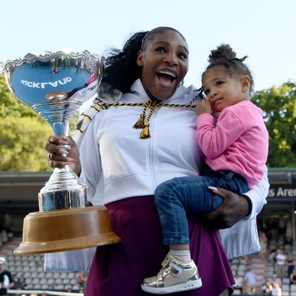 auckland, new zealand january 12 serena williams of the usa celebrates with daughter alexis olympia after winning the final match against jessica pegula of usa at asb tennis centre on january 12, 2020 in auckland, new zealand photo by hannah petersgetty images