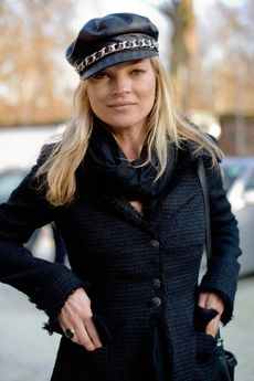 Kate Moss in a leather hat out in London