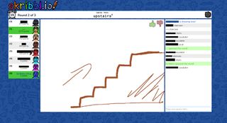 Skribbl.io match of a player drawing stairs