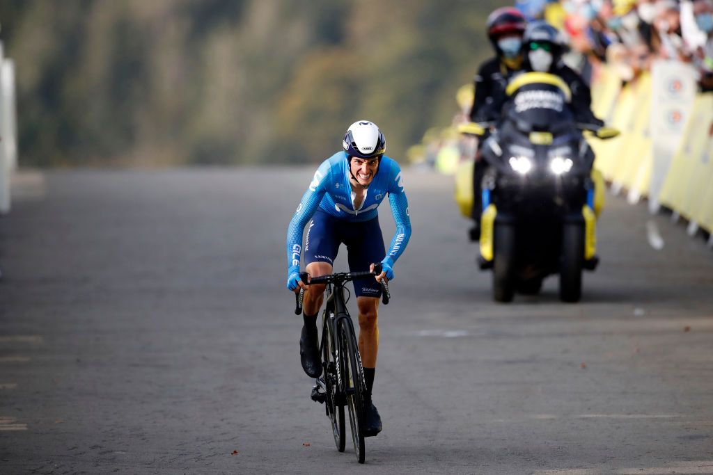LA PLANCHE FRANCE SEPTEMBER 19 Arrival Enric Mas Nicolau of Spain and Movistar Team during the 107th Tour de France 2020 Stage 20 a 362km Individual Time Trial stage from Lure to La Planche Des Belles Filles 1035m ITT TDF2020 LeTour on September 19 2020 in La Planche France Photo by Sebastien Nogier PoolGetty Images