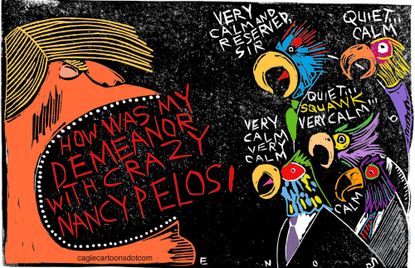 Political Cartoon U.S. Trump White House Staff Parrots Pelosi