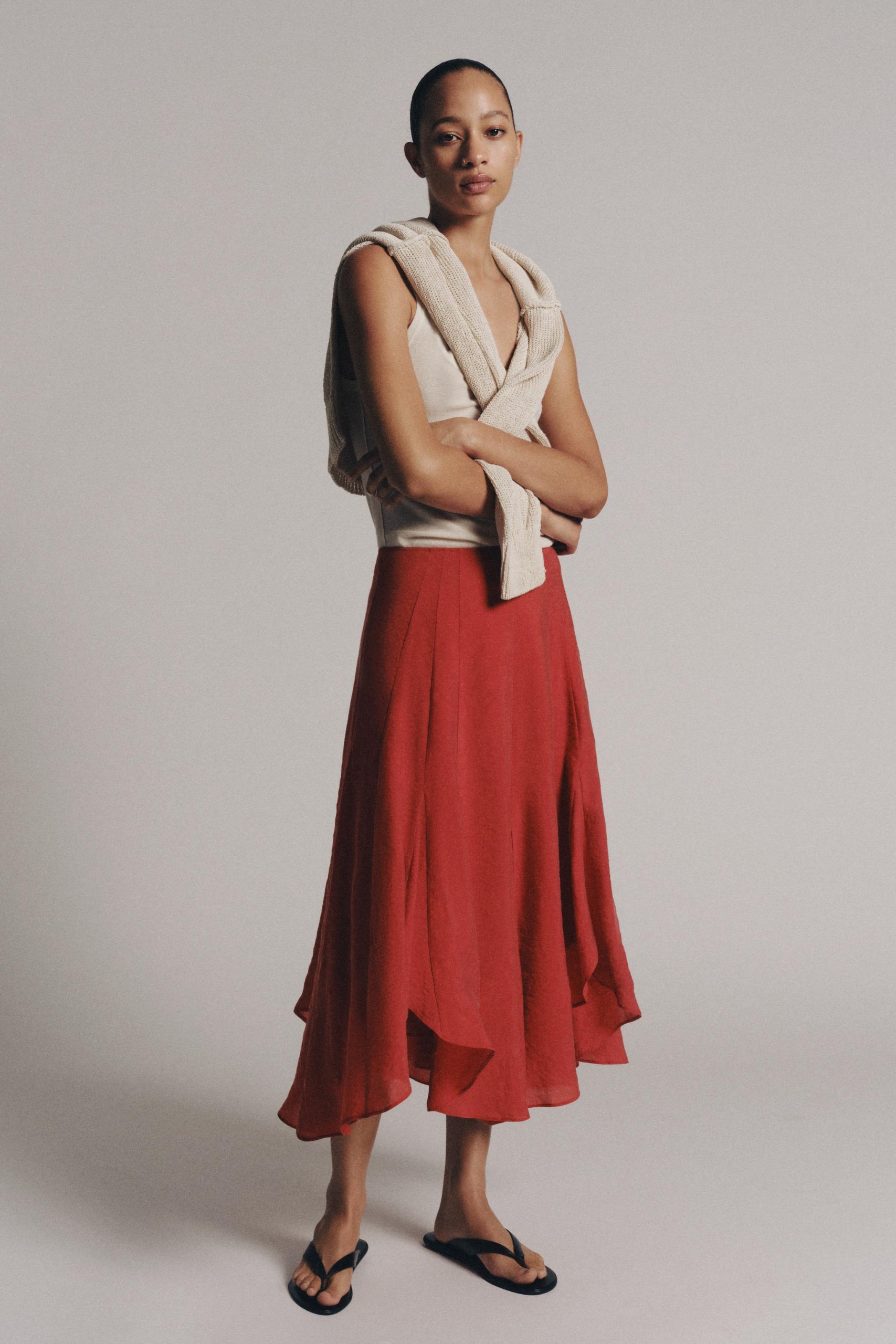 Zw Collection Asymmetric Skirt - Brick - Xs