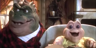 Earl and Baby Sinclair sharing a moment on Dinosaurs
