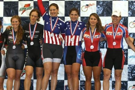 The Women's Team Sprint podium