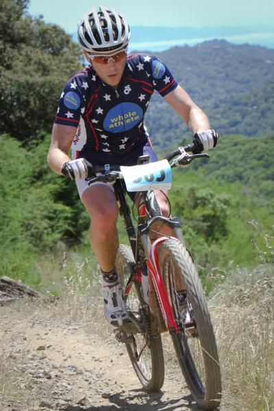 Eventual winner and reigning CX National Champion (40-44) Dario Fredrick reaches the top of one of the many climbs overlooking San Francisco Bay.