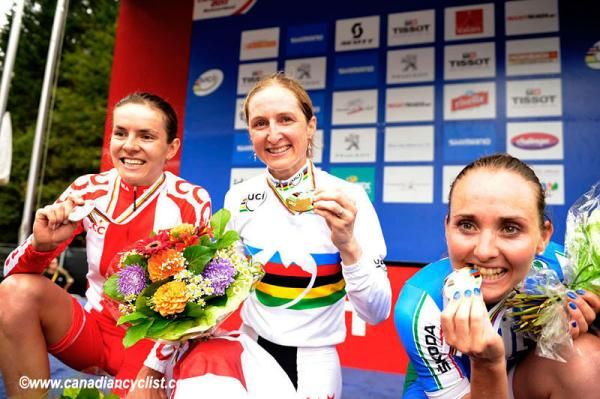 Elite women's cross country podium: Maja Wloszczowska, Catharine Pendrel, Eva Lechner
