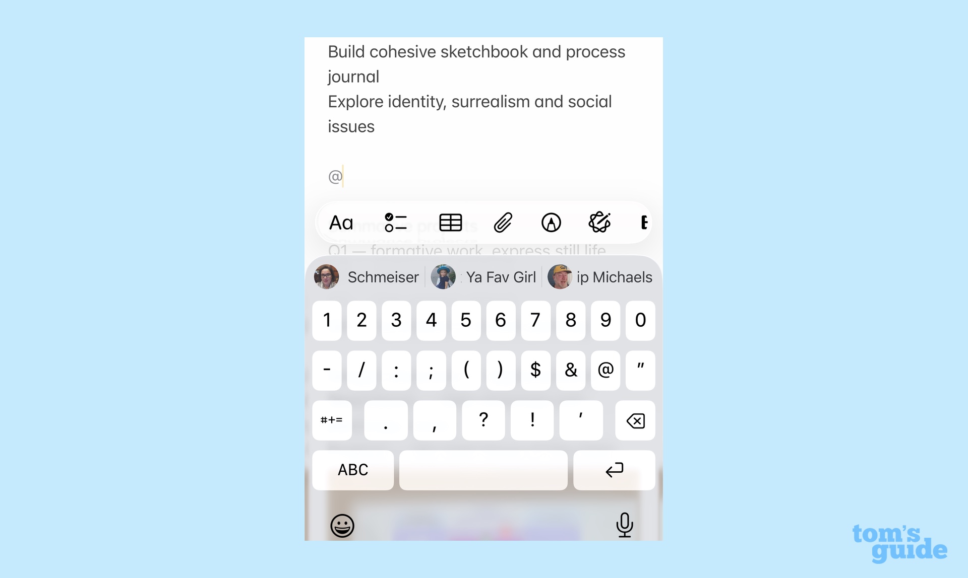 tagging people with an @ sign in Notes
