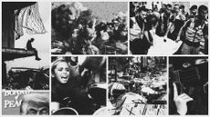 Photo composite illustration of Gazan civilians, Israeli military forces, and Donald trump's Board of Peace