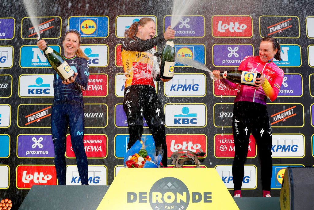 Lotte Kopecky (Team SD Worx) celebrates her Tour of Flanders win
