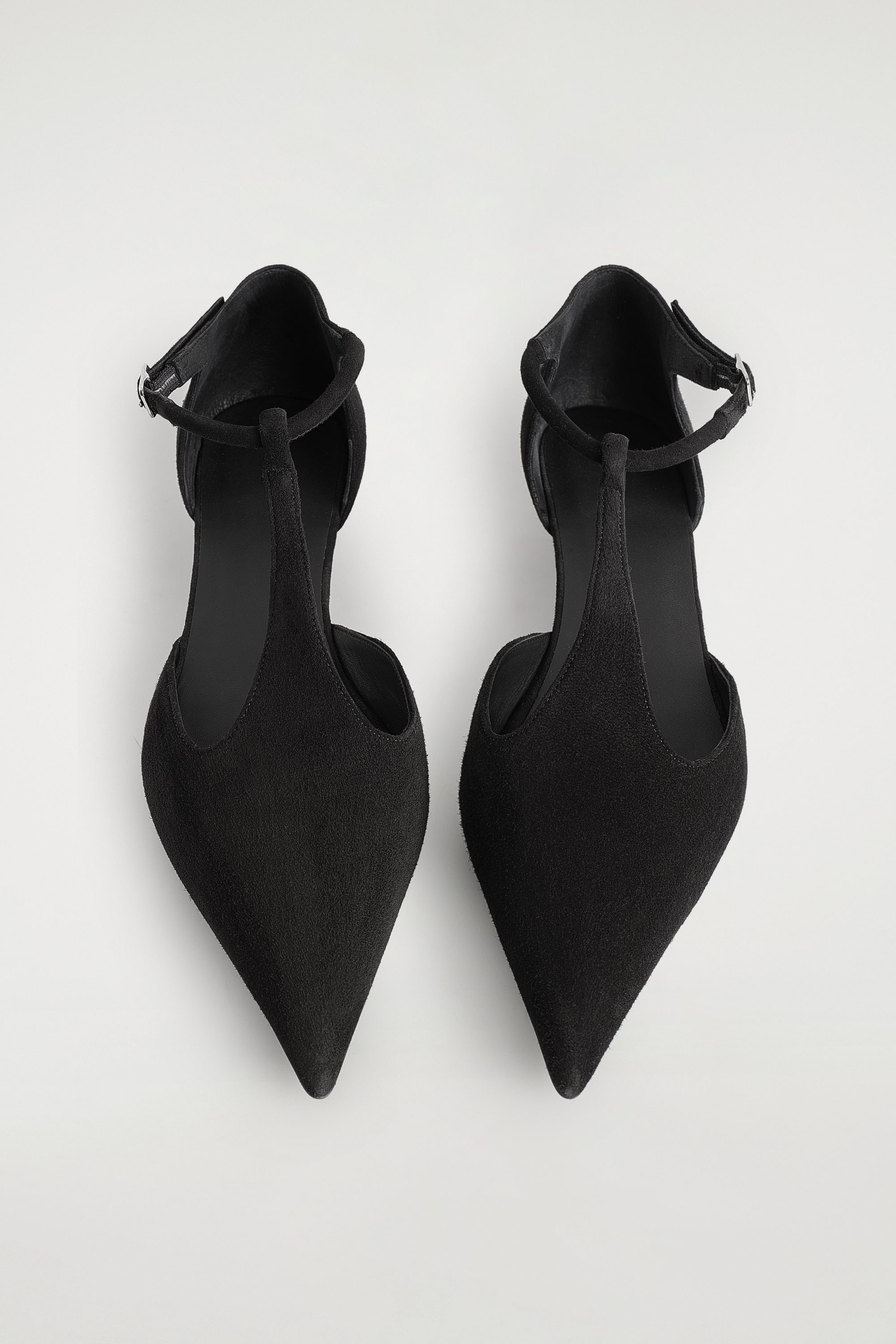 Pointed Suede T-Bar Kitten Heels