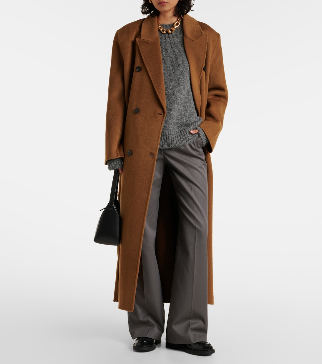 Gaia Double-Breasted Wool-Blend Coat in Brown - the Frankie Shop