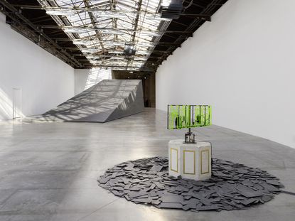 Installation view of Theaster Gates’ exhibition ‘Amalgam’ at Palais de Tokyo, Paris