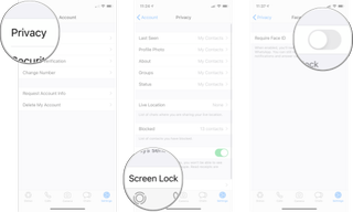 Screen Lock WhastApp iPhone: tap privacy, tap screen lock, and then tap the require Face ID On/Off Switch.
